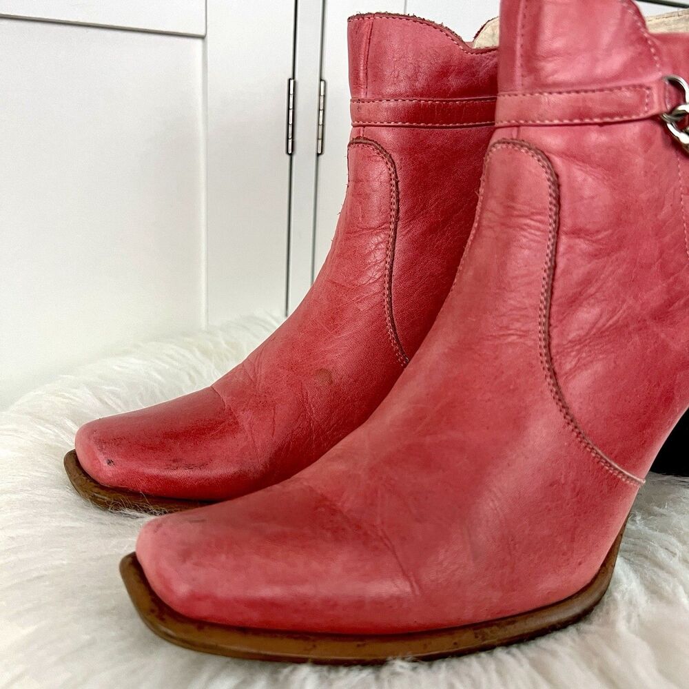 Durango Raspberry Red Leather Chained Heeled Ankl… - image 3